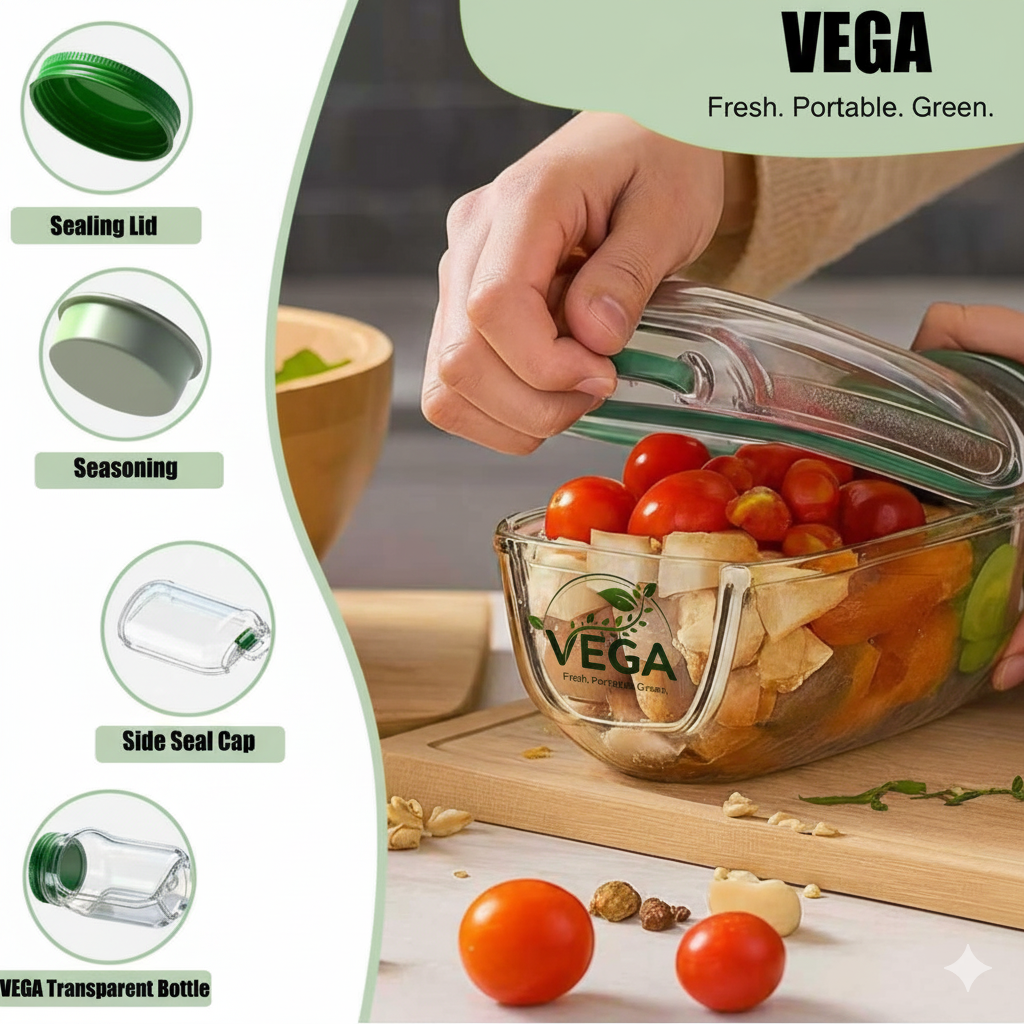 Vega Portable Plastic Salad Pod - All-In-One Container