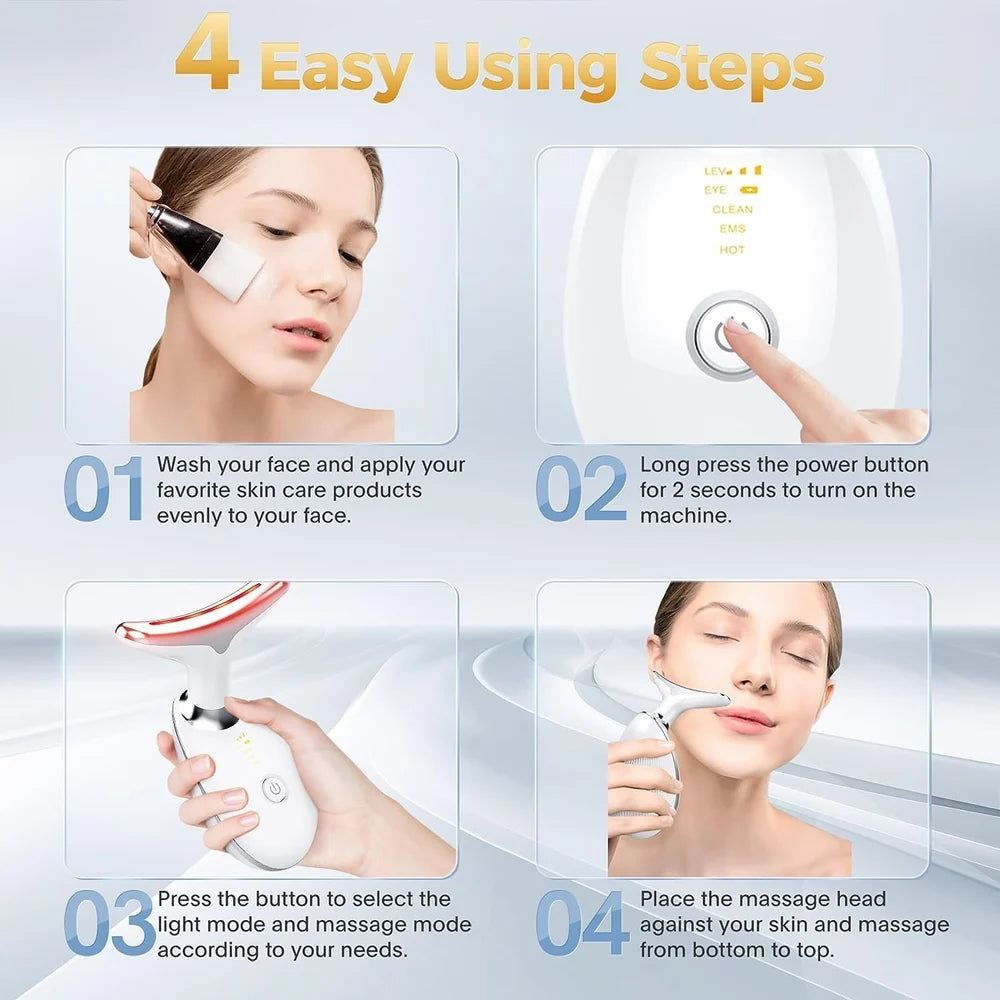 Instructions for using a  vega facial cleaning device with step-by-step illustrations and text.