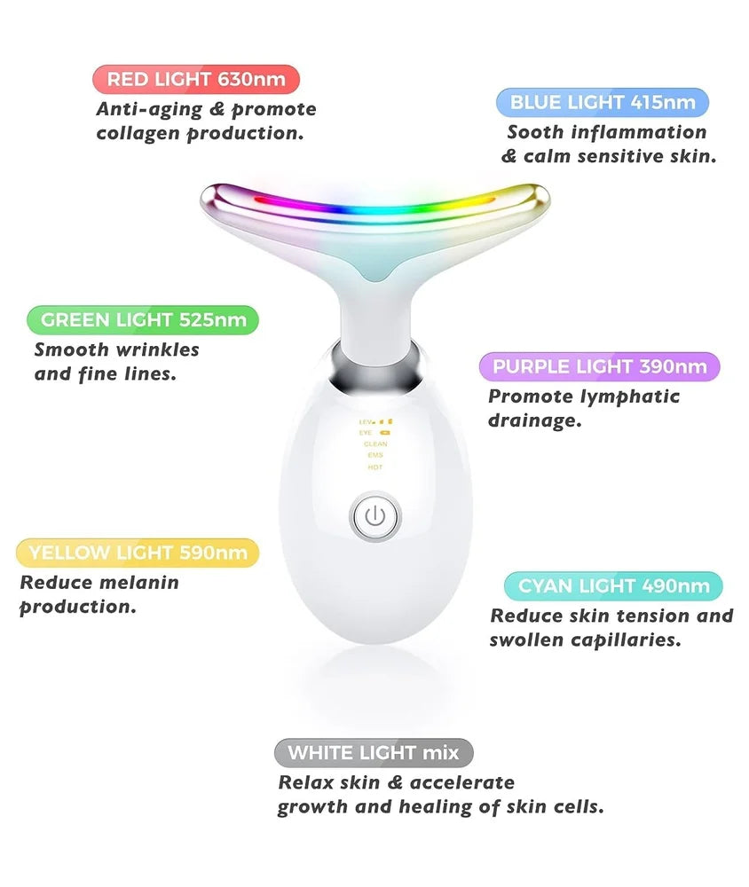  vega Skin care device with color spectrum and light therapy benefits on a white background