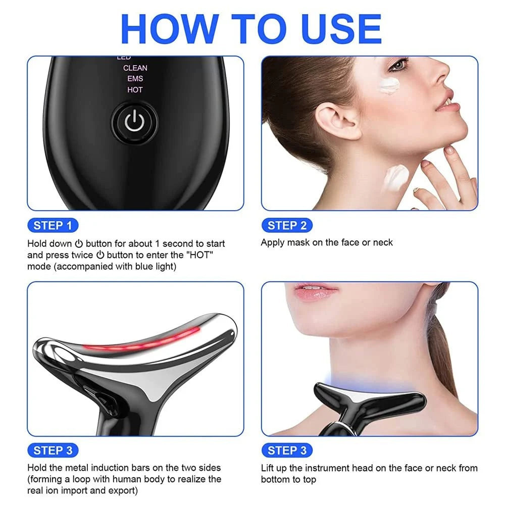 Instructions on how to use a  vega facial device with images and text.